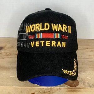 US Warriors World War II Veteran Black Embroidered Baseball Hat Cap Adjustable